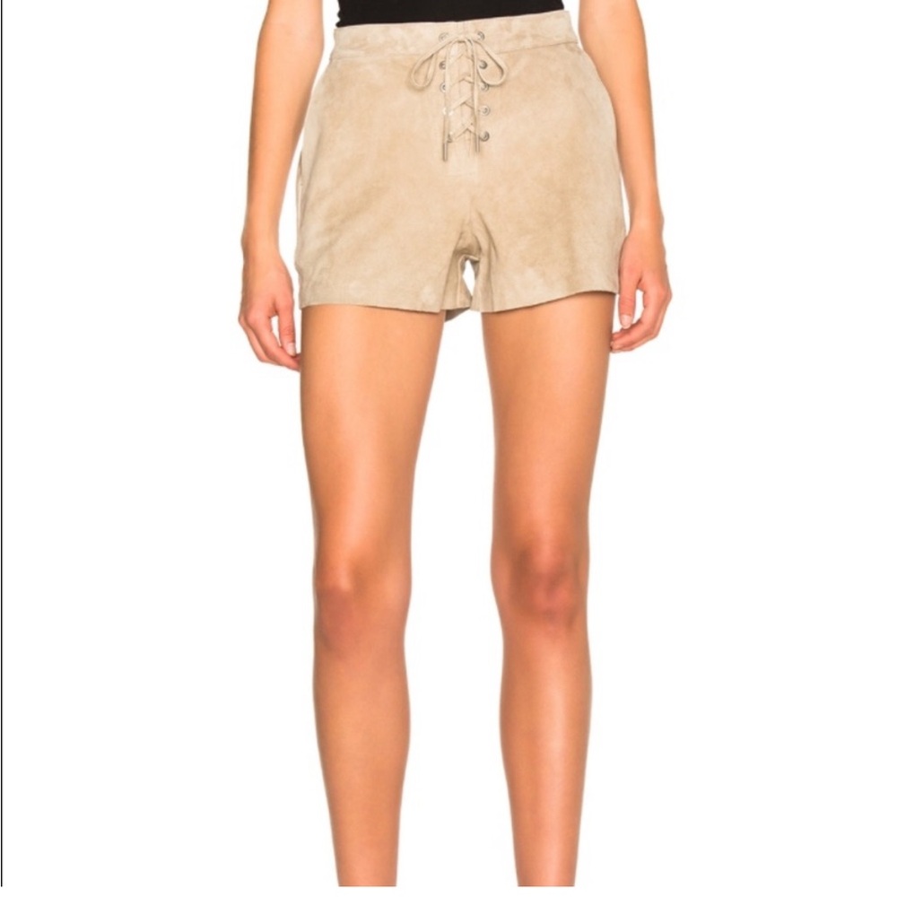 rag & bone Lace-Up High-Waist Suede Shorts in Tan